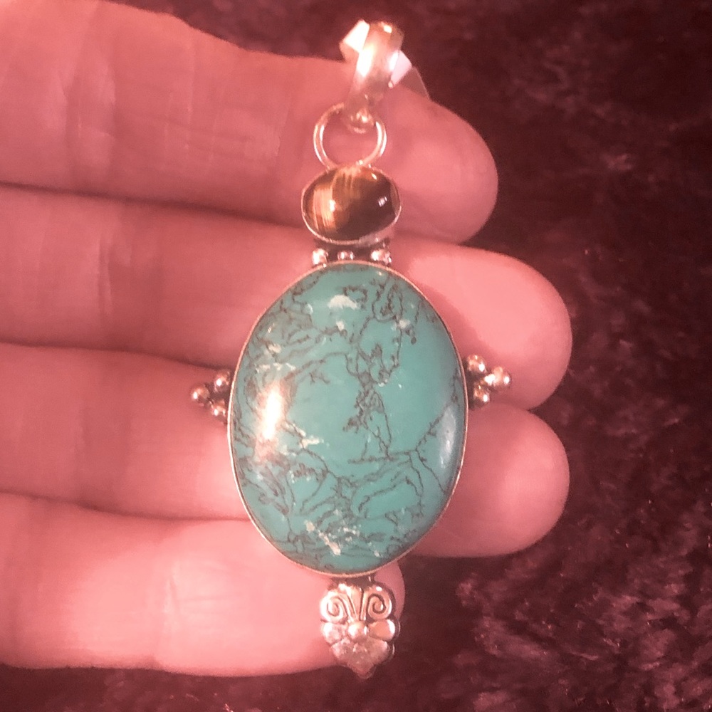 SS Turquoise and Tigers Eye Pendant